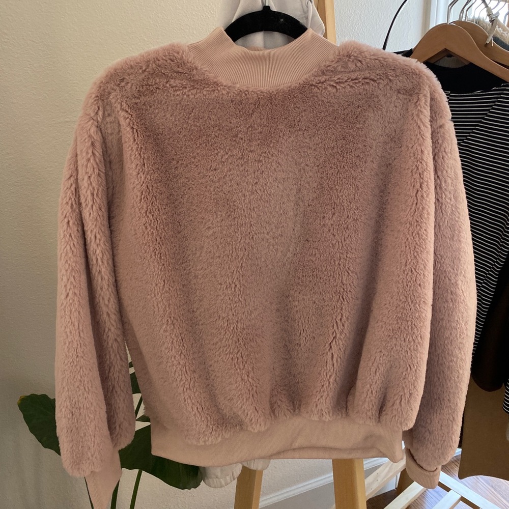 Fuzzy pink crew neck